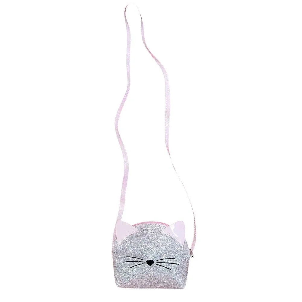 Cat face Silver Bag Purse‎ glitter New